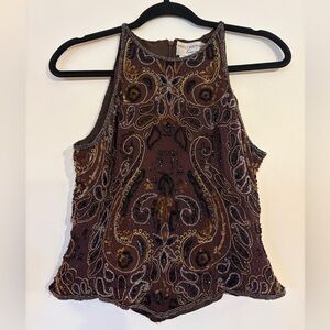100% Silk Vintage Beaded Made in India Tank Top Size Medium
